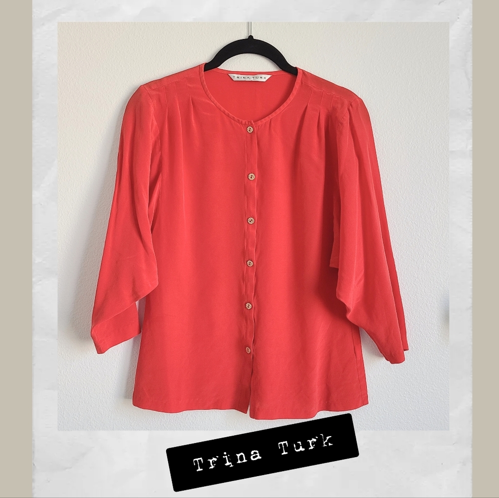 Trina Turk Silk Muffy Dolman Blouse, S, Poppy Red